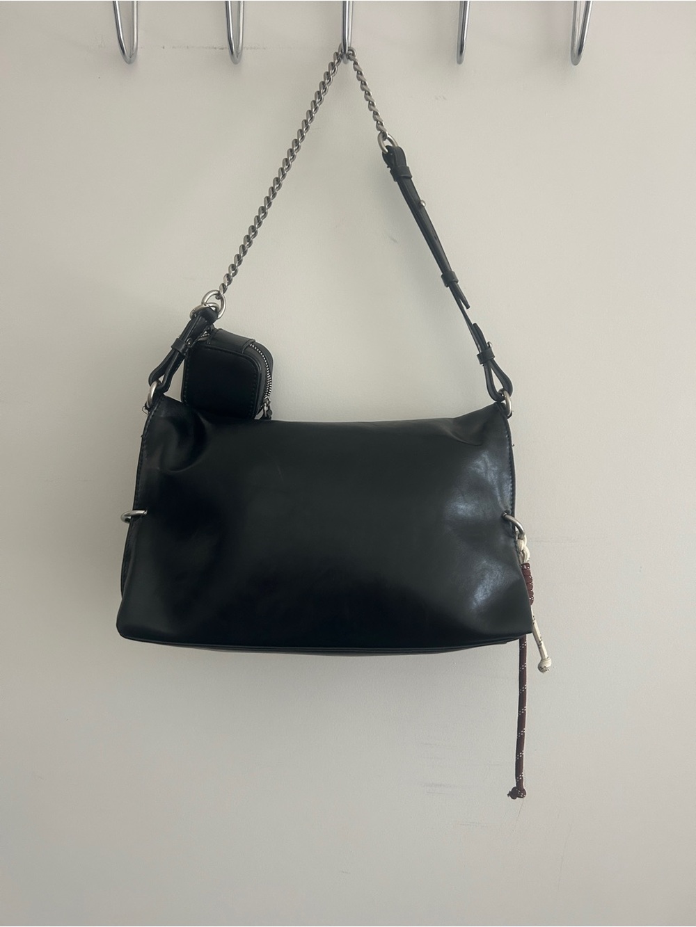 Zara Black Shoulder Bag with attached small mini pouch.